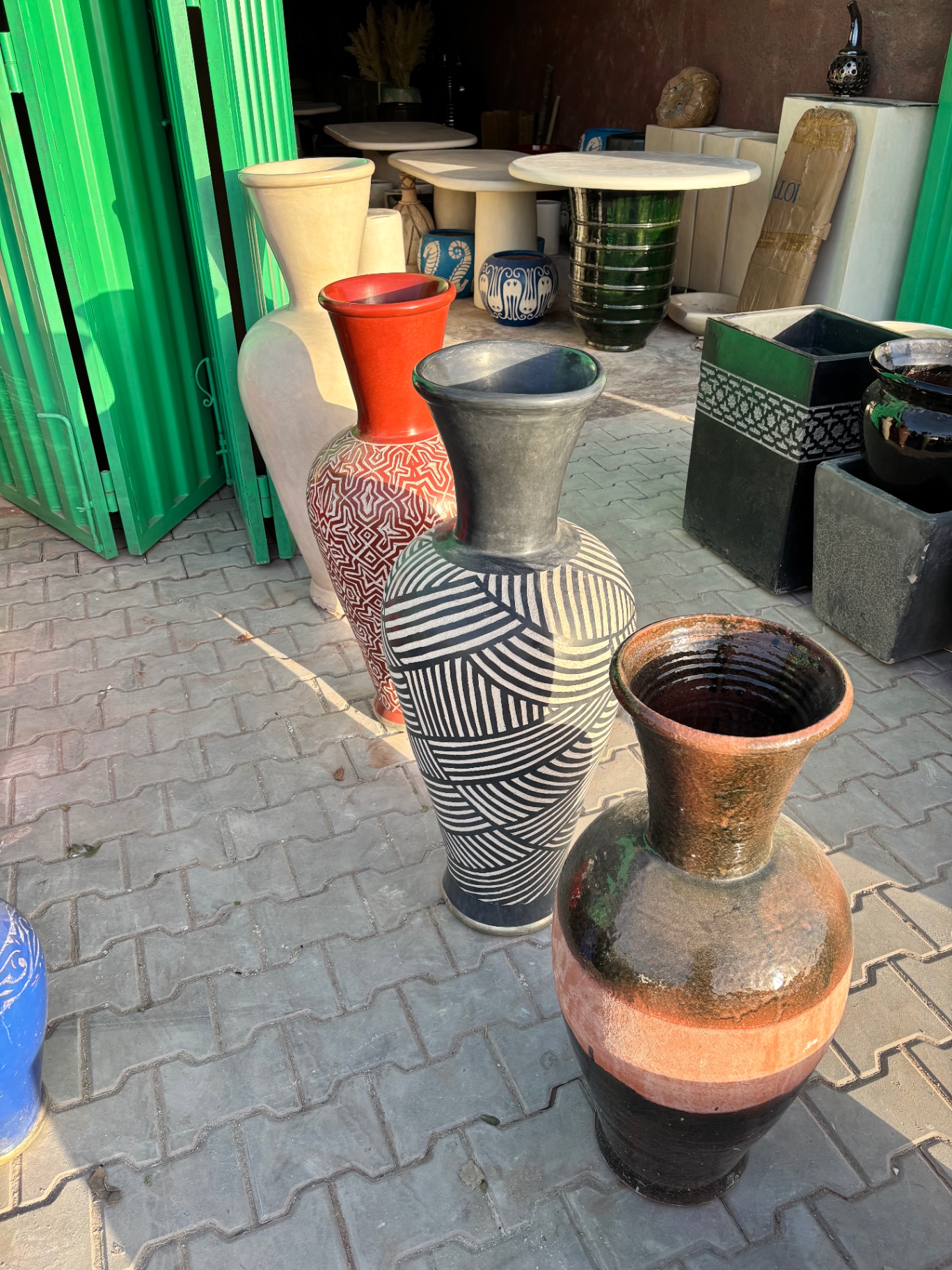 Traditional Moroccan ceramic vases handmade by local artisans